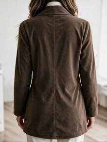 Louniche Women's Solid Color Casual Versatile Everyday Long Sleeve Jacket - Brown - View 2