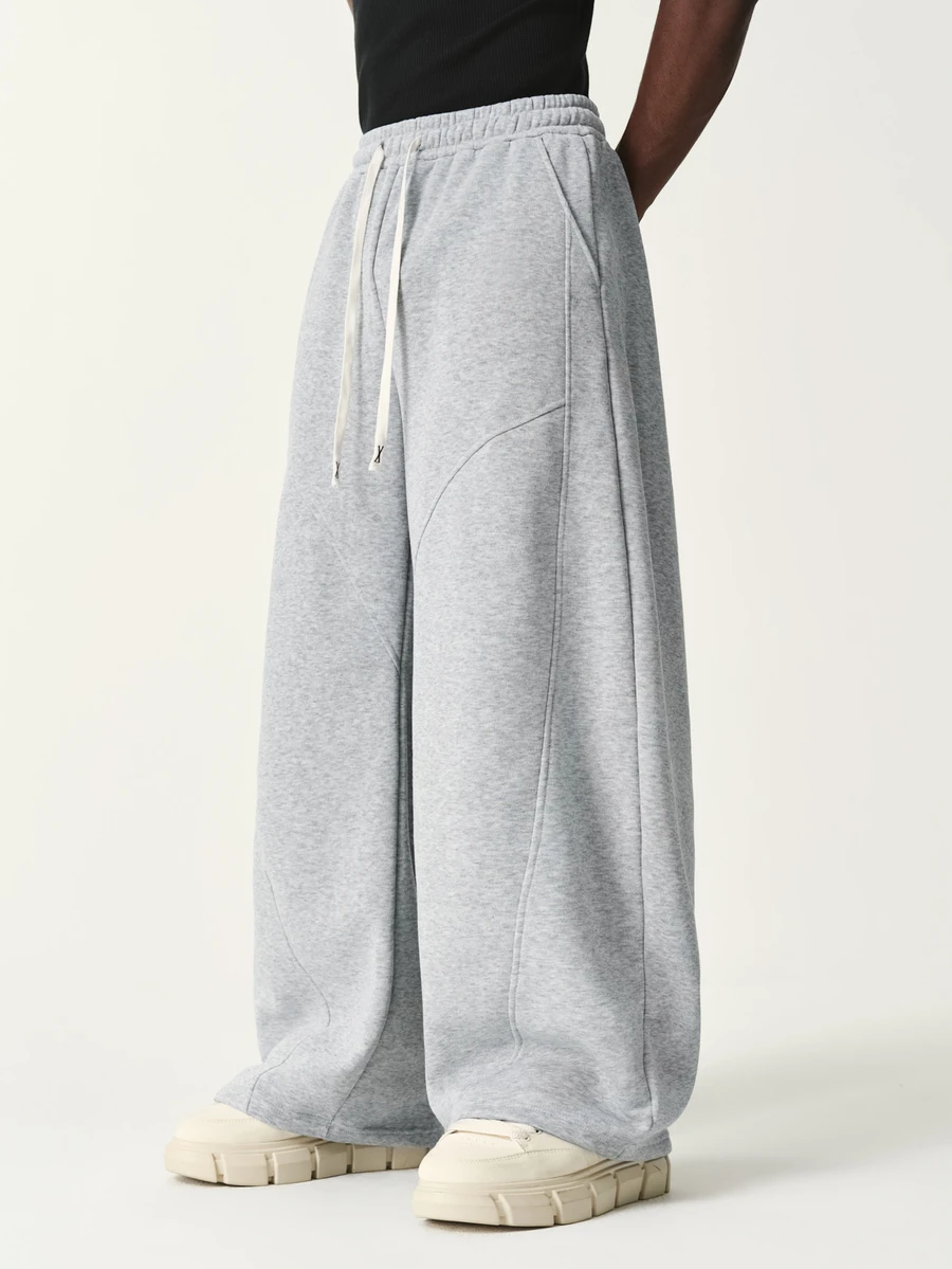 STYNVO Men's Solid Color Drawstring Waist Wide Leg Loose Casual Sweatpants - Grey - View 1