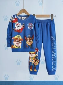 SHEIN | PAW Patrol Young Boy Cartoon Print Long Sleeve Sweatshirt And Jogger Pants Set - Blue - View 3