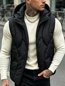 Manfinity Homme Halloween, Navidad, Año Nuevo, Regalo, Chaleco con Capucha y Cremallera Delantera para Hombre, Chaqueta de Invierno - Negro - Ver 8