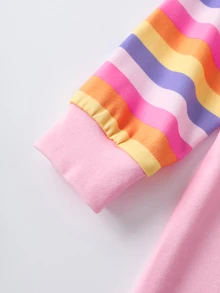 My Little Pony X SHEIN Baby Girl Patchwork Striped Long Sleeve Casual Jumpsuit G4 - Pink - View 4