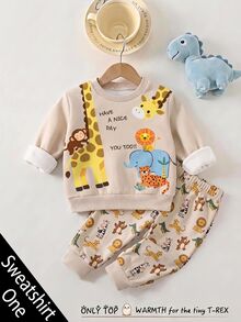 幼兒男孩圓領休閒套頭運動衫，可愛動物印花 - 彩色 - 查看 3