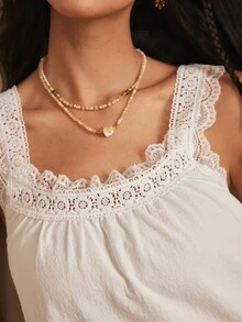 Lullawish Young Casual Bohemian Embroidered Hollow-Out Cotton Lace Patchwork Cotton Blend Woven Tank Top Women's Sleepwear Top - White - View 5