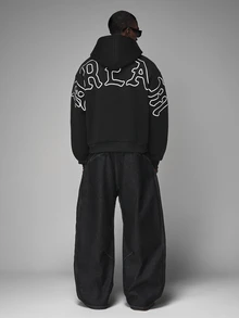 STYNVO 男士字母印花長袖休閒連帽衛衣 - 黑色 - 查看 3