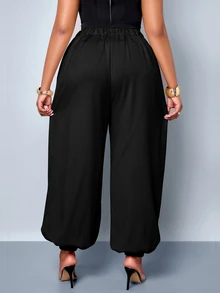 SOLERSUN Plus Size Women's Elegant Casual Asymmetric Long Pants, Daily Commute, Streetwear Fall - Black - View 5