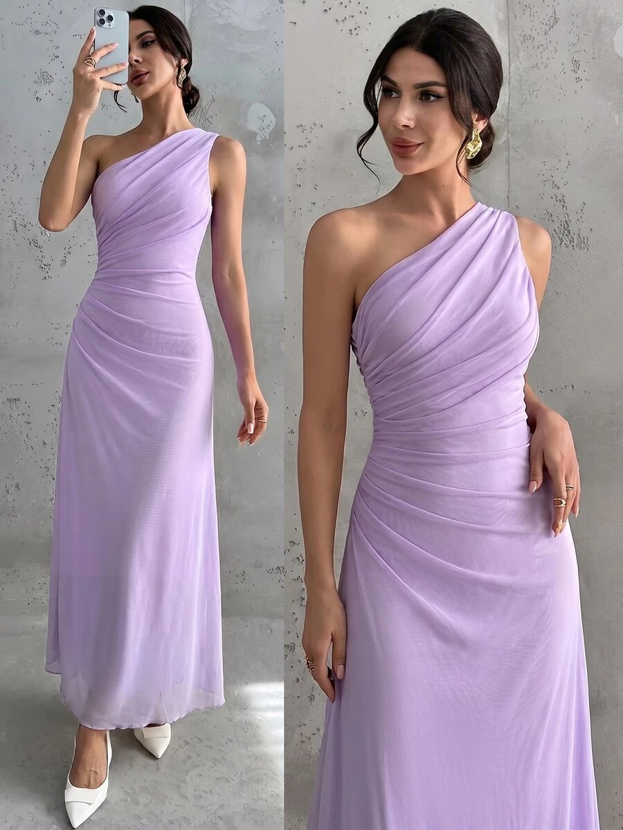 Firerie Women's Elegant Formal Office Commute Casual Vacation Party Vintage Teacher Mesh Solid Color One - Lilac Purple - View 1