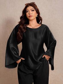 Elaquor Plus Size Women Solid Color Casual Versatile Daily Wear Shirt - Black - View 8
