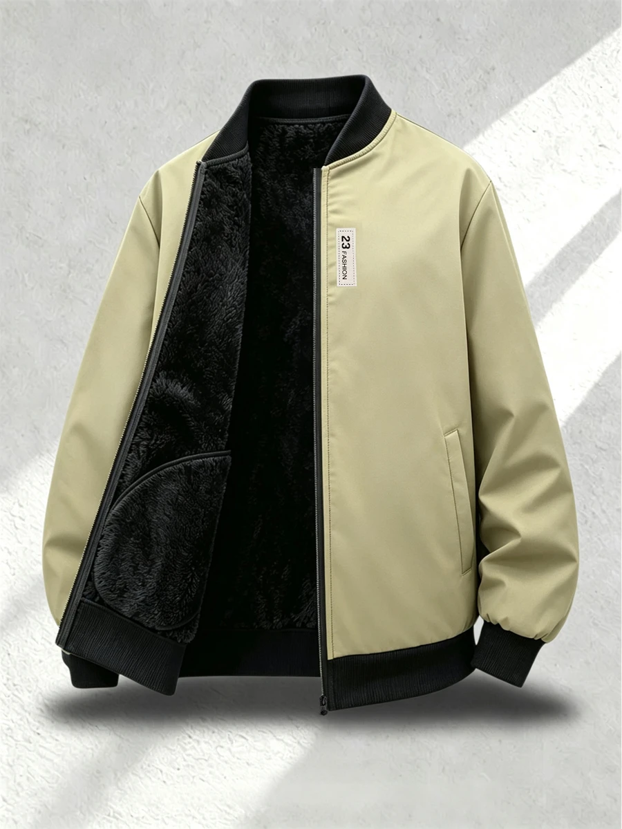 Manfinity Homme Men's Denim Jacket With Zipper Pockets, Long Sleeve, Casual Versatile - Khaki - View 1
