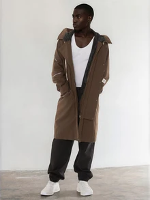 FORM&CHAOS Men's Loose Fit Workwear Zip-Up Hooded Long Sleeve Windbreaker Jacket, Autumn/Winter - Brown - View 4
