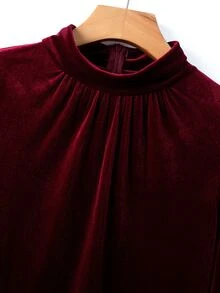 Selianne Wine & Sequin Patchwork High Neck Long Sleeve Bodycon Midi Dress For Women, Party & Annual Meeting - Dark Red - View 8