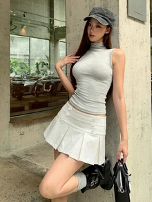 DAZY Rok Lipit Gaya Korea Estetik untuk Wanita - Krem - View 6