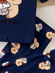 Sweet Dream 系列女童可愛水豚圖案長袖長褲睡衣套裝，舒適休閒居家服，適合秋冬，女童秋季服飾，女童睡衣套裝，女童貼身衣著 - 彩色 - 查看 2