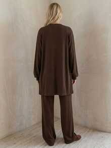 DAZY Women's 3 Pieces Knit Set Loose Cardigan, Camisole Top And Long Pants Casual Outfit - Brown - View 8