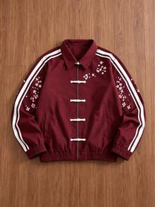 Manfinity Hypemode Men's Japanese-Chinese Style Sports Jacket, Japanese Cherry Blossom Chinese Frog Button Striped, Oriental Charm, Streetwear, Daily Commute - Burgundy - View 5