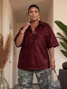 Slaydiva Plus Size Women's Solid Color Casual Versatile Daily Jacket Winter - Red - View 7
