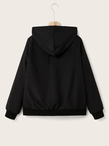 SHEIN EZwear 大尺碼女款長袖拉鍊連帽外套，含保暖內裡 - 墨綠色 - 查看 2