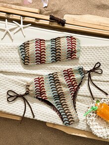 Swim Vcay 女款平口式特殊面料度假可拆卸肩帶兩件式泳衣套裝 - 彩色 - 查看 6