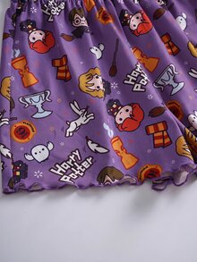 HARRY POTTER X SHEIN 青少年女孩細肩帶上衣與短褲家居服套裝 - 淡紫色 - 查看 9