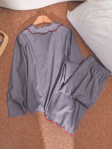 CosyJoli 大尺碼休閒格紋鈕扣長袖襯衫與圓弧下擺長褲兩件套 - 彩色 - 查看 2