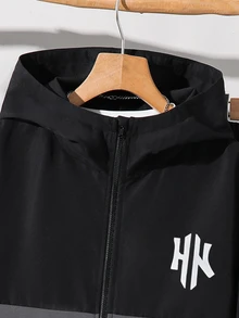 2pcs Kids Tween Boy Casual Sports Pattern Colorblock Hooded Jacket & Black Pants Set, Suitable For Autumn/Winter, Family Gathering, Back To School, Sports, Play, Birthday Party, Photo, Vacation, Holiday - Multicolor - View 7