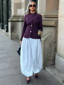 Aloruh Women's Solid Color Long Sleeve Metal Single-Breasted Fashion Blazer Fall Clothes For Women Work Outfits For Women - Purple - View 4