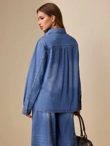 Selenza Women's Fashion Versatile Button Long Sleeve Denim Jacket - Blue - View 4