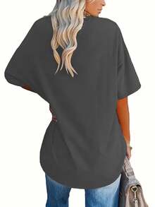 EMERY ROSE Witch Hat And Broom Flying Tonight Printed Women's T-Shirt; Halloween Party Autumn Gift - Dark Grey - View 2