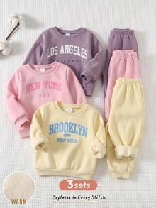 Cozy Pixies 女童 Young Girl 圖案柔軟圓領長袖套頭運動衫＋彈性腰長褲 6件套，百搭舒適，適合秋冬 - 彩色 - 查看 7