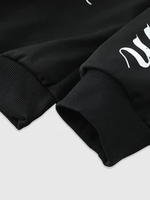 ROMWE MEN Men's Casual Letter Print Colorblock Hoodie - Black - View 5