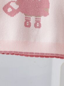 SHEIN 女嬰針織套頭上衣，蕾絲飾邊，柔軟舒適，提花熊與愛心圖案，紅杏色，可愛卡通風，時尚百搭，適合春秋冬季，日常穿著、休閒、派對、旅行、假期、戶外玩耍 - 粉色 - 查看 4