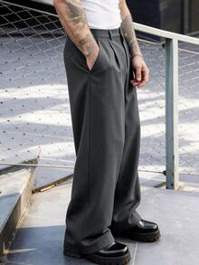 SLATEMANN Men's Black Suit Pants, Loose Casual Versatile Fashion Dress Trousers - Dark Grey - View 5