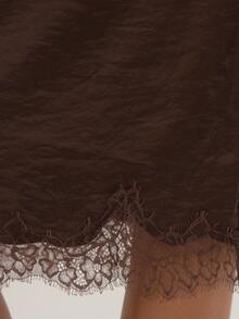 MUSEYN Brown Satin Lace Trim Midi Skirt Date Night Timeless New Season Fall - Brown - View 5