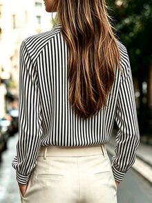 SHEIN Women's Striped Casual Daily Long Sleeve Shirt - Multicolor - View 2