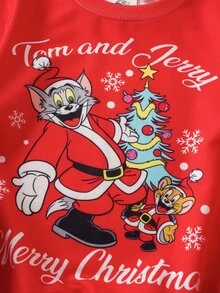 TOM & JERRY X SHEIN Young Boy Letter Cartoon Print Crew Neck Long Sleeve Casual Sweatshirt - Red - View 4