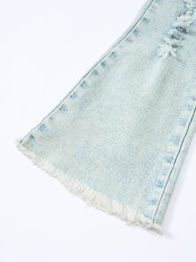 SHEIN ChillGRL Girls' Fashionable Versatile Denim Jeans, Soft & Comfortable Stretch Fabric, Distressed Light Wash With Ripped Hem Vintage Denim Craft, Flare Leg Style, Suitable For All Seasons, Spring/Autumn New Arrival - Light Wash - View 5