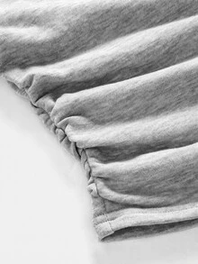 SHEIN Sweatshirt Pullover Abu-abu untuk Remaja Perempuan dengan Pinggang Berkerut, Gaya Kasual Longgar dan Serbaguna, Lapisan Bulu, Cocok untuk Musim Kembali ke Sekolah, Koleksi Terbaru Musim Gugur - Light Grey - View 6