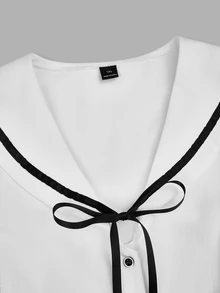 Sweetra Plus Size Women's Casual Commute Minimalist Woven White Long Sleeve Shirt, Autumn/Winter Fall - White - View 9