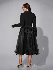 Viva Relle Plus Size Long Sleeve French Lapel Design Jacket And Long Skirt Suit Set - Black - View 6