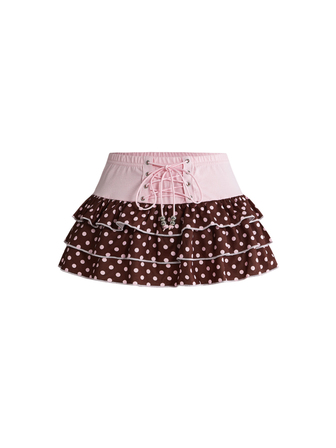 Kawaii Vintage Y2K Hot Girl Rose Pink Leopard Print Low Waist Multi-Layer Ruffle Tie-Up Skirt Women's Skirt