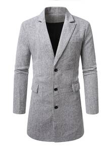 Manfinity Bizformal Men's Casual Solid Color Long Sleeve Overcoat, Suitable For Autumn/Winter Ceremony ... - Grey - View 4