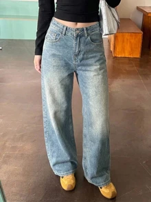 DAZY Women's Casual Wide Leg Jeans With Back Pocket Print, Slimming Long Pants - Fresh Green - View 6
