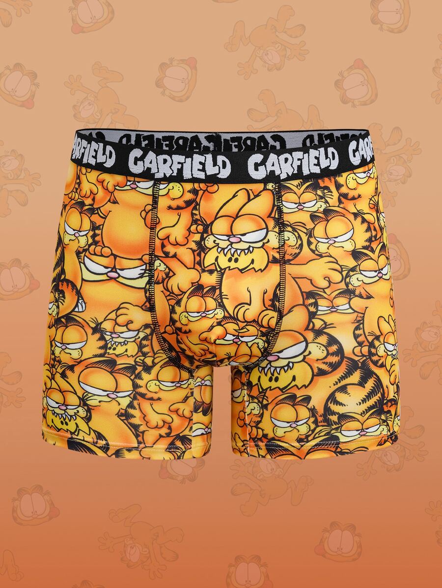 GARFIELD | SHEIN شورت بوكسر كاجوال للرجال بحزام خصر مطبوع عليه حروف - أصفر - مشاهدة 1