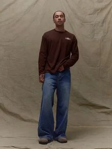 Musero Oversized Long Sleeve Crewneck Graphic T-Shirt Wardrobe Spring&Summer - Rust Brown - View 3