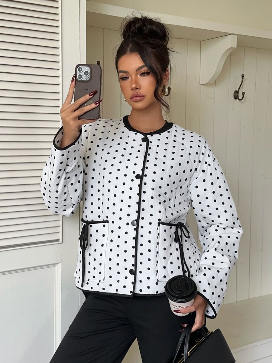 Siren Gaze Women's New Autumn/Winter Polka Dot Quilted Padded Jacket - White - View 1