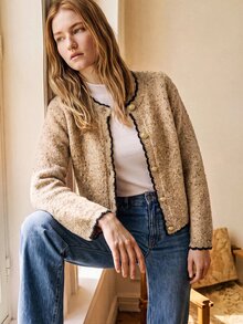 SHEIN French Elegant Gold Button Knit Cardigan - Camel - View 2