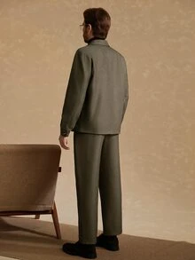 Core Aspect 男士純色拉鍊長袖夾克與長褲休閒日常套裝 - 軍綠色 - 查看 2