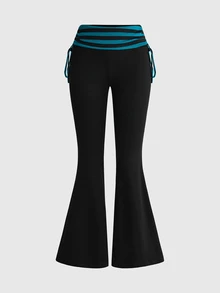 ROMWE Versatile Black Drawstring Women's Flare Pants - Multicolor - View 1