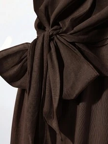 SHEIN Clasi 大尺碼女款純色圓領側結襯衫與寬腿褲休閒兩件套 - 咖啡棕 - 查看 3