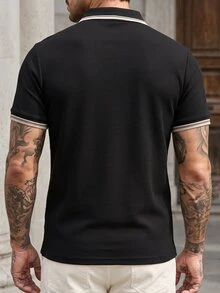 Manfinity CasualCool 男士拼色休閒日常短袖 Polo 衫 - 黑色 - 查看 2