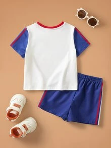GARFIELD | SHEIN Baby Boy Letter Print Short Sleeve T-Shirt And Shorts Casual Set - Navy Blue - View 2